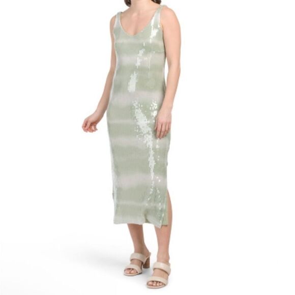 Caroline Constas Light Green Sequin Midi Dress NWT